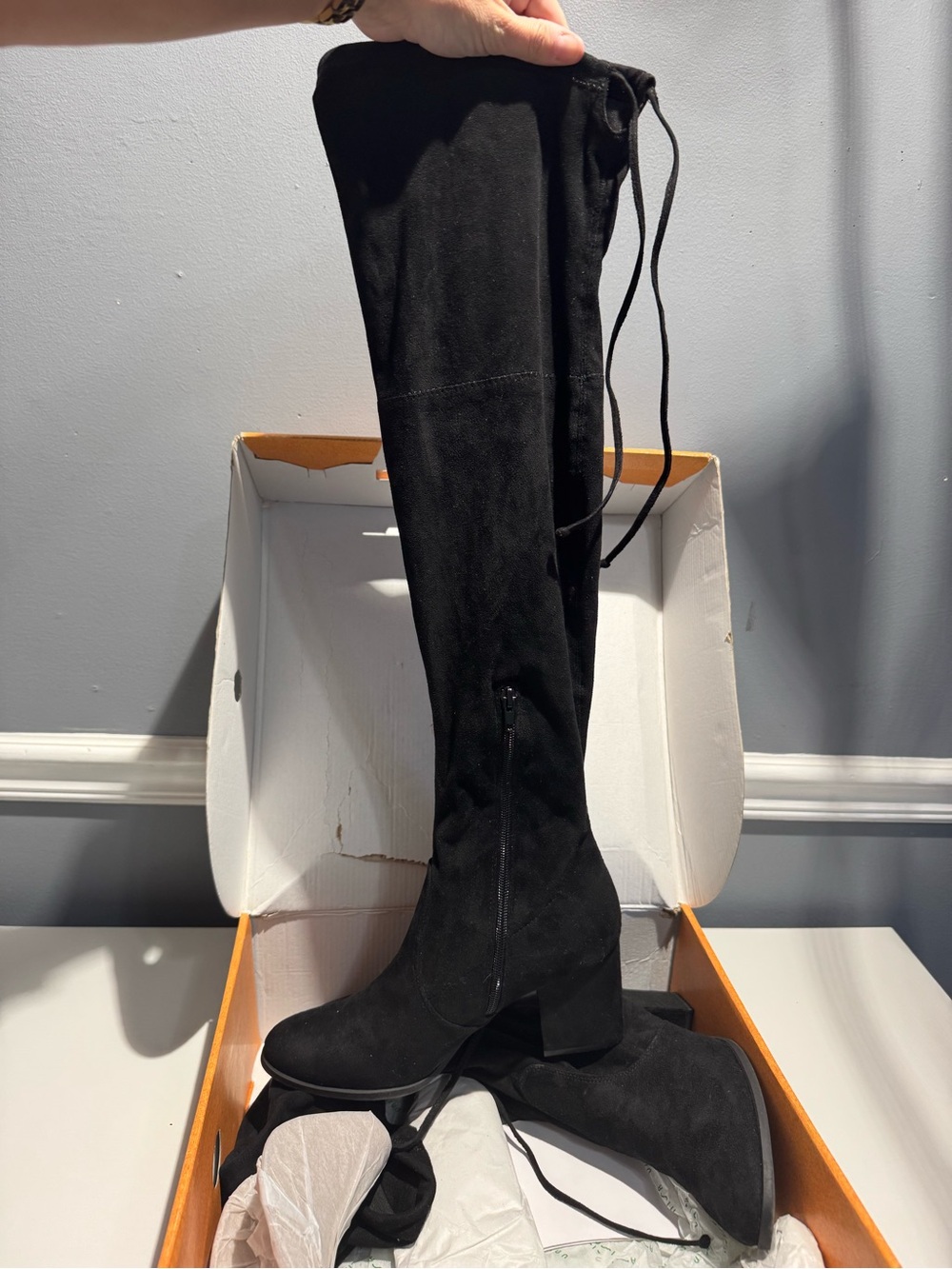 Unisa Black Suede Over-the-Knee Block Heel Boots